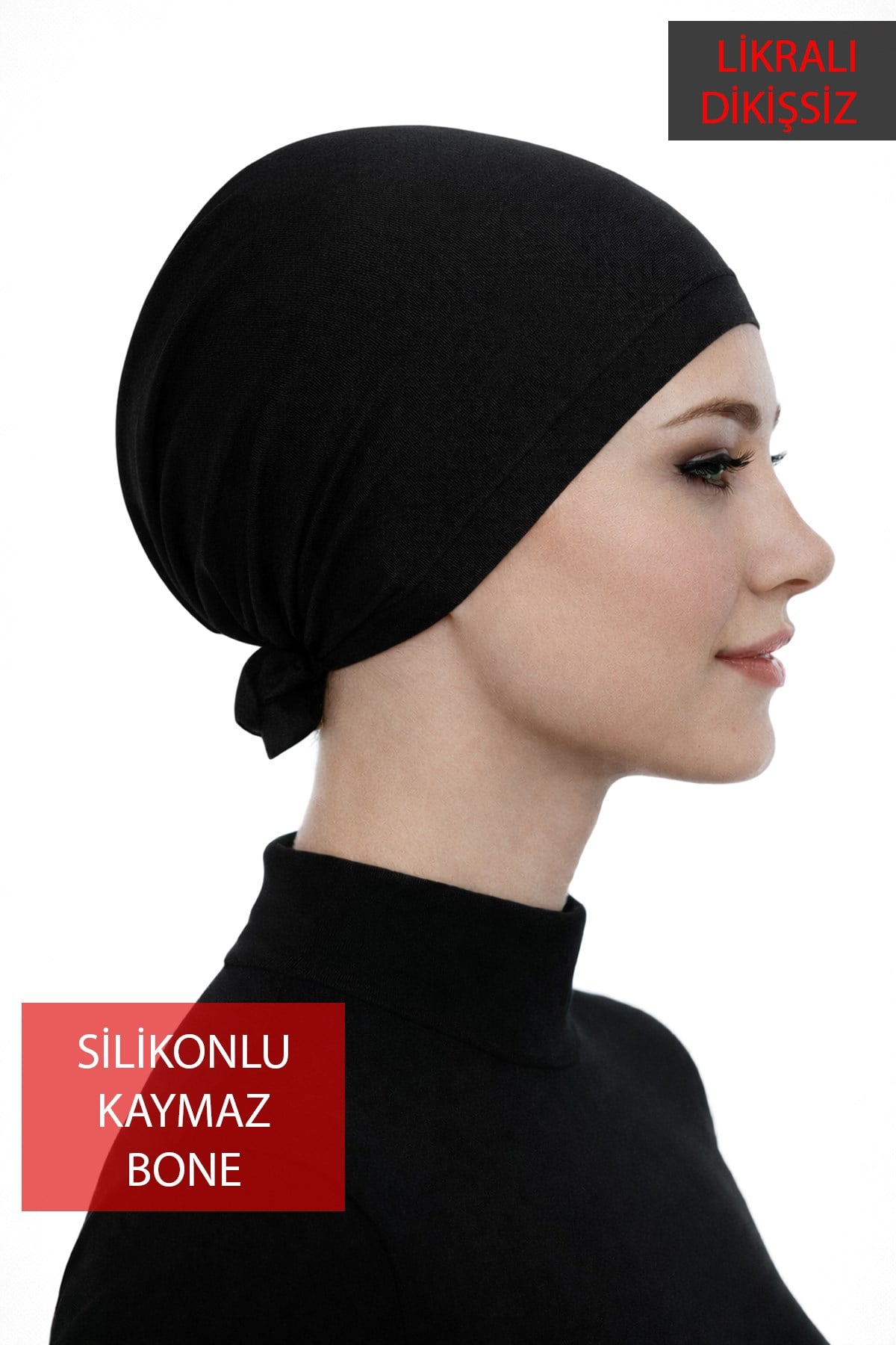 Tesettür Likralı Dikişsiz Silikonlu Kaymaz Bone 02 Siyah