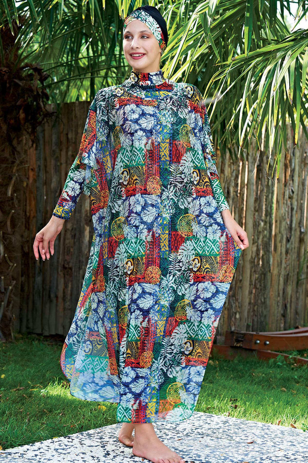 Tesettür Mayo Üzerine Örme Tek Kaftan Pareo 2408-4P