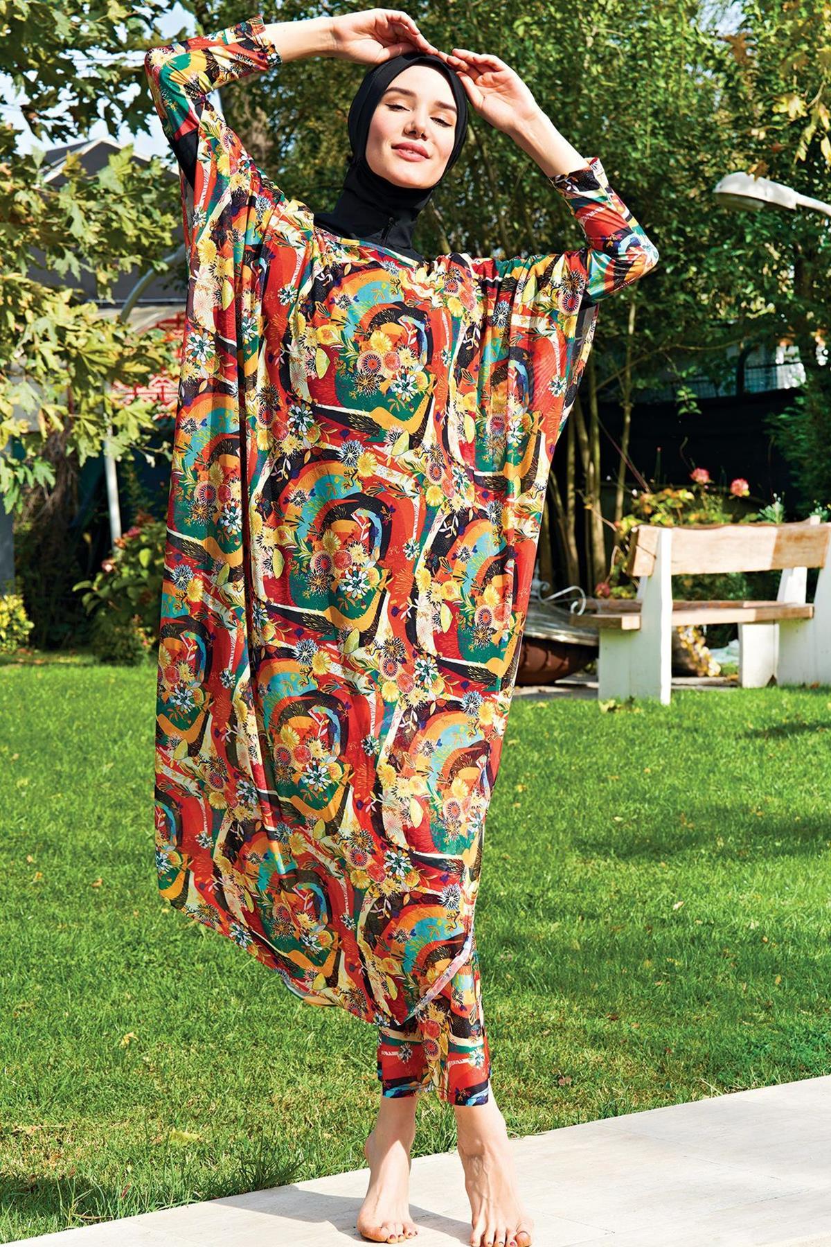 Tesettür Mayo Üzerine Örme Tek Kaftan Pareo 2417-2P