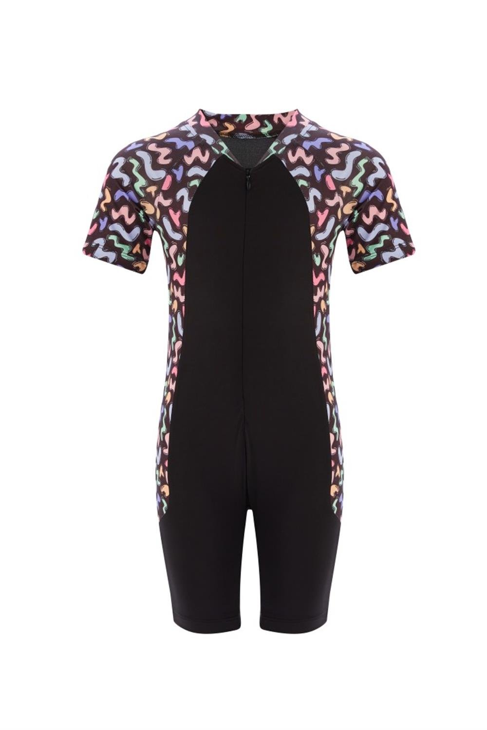 Tulum Kısa Kollu Şortlu Çocuk Yüzücü Mayo Pıtaa 8132 Siyah Remsa Mayo