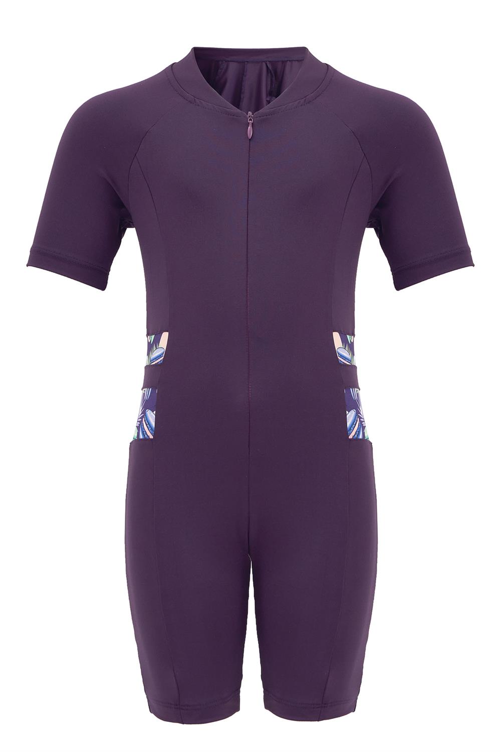 Tulum Kısa Kollu Şortlu Çocuk Yüzücü Mayo Toad 0605 Mor Remsa Mayo