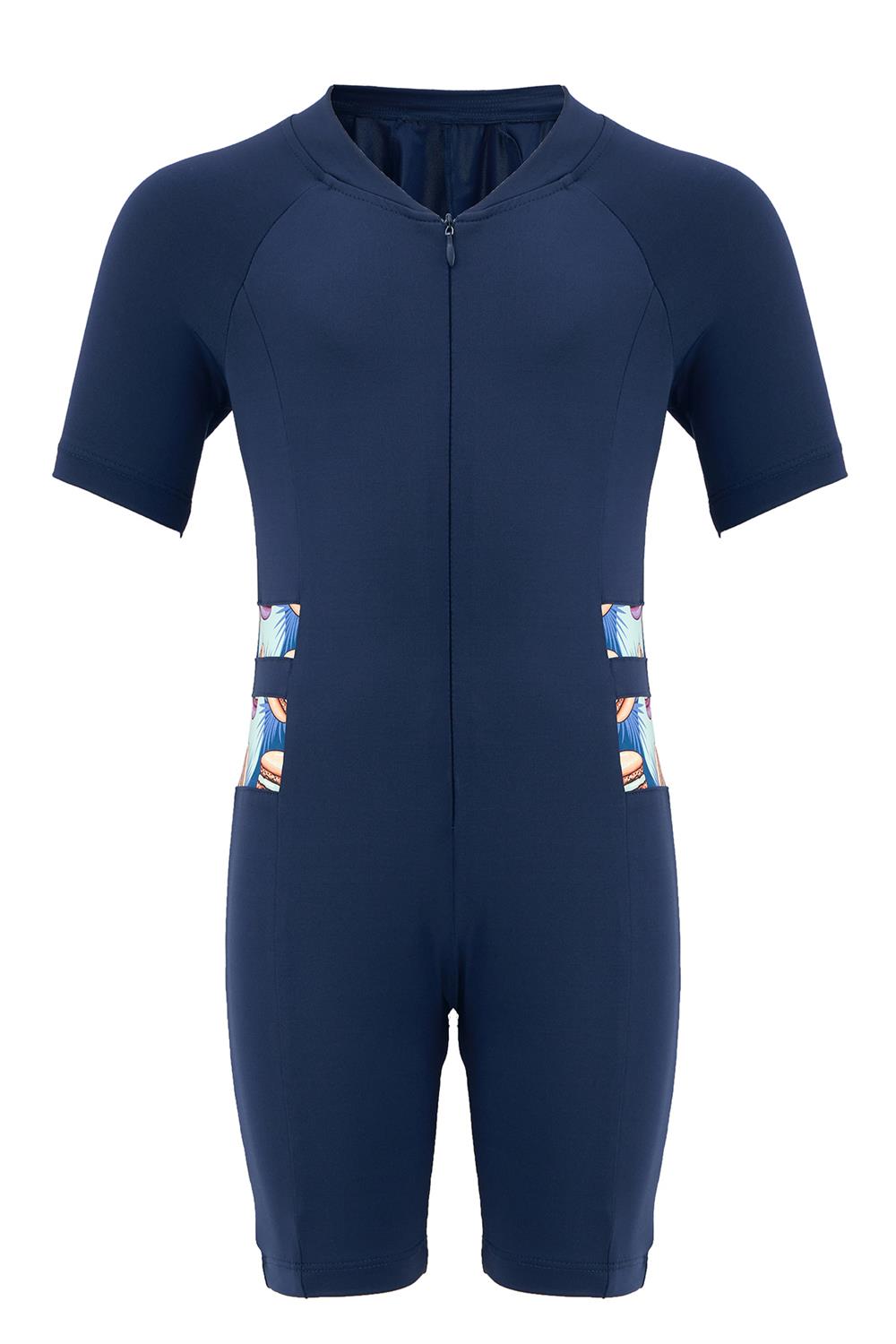 Tulum Kısa Kollu Şortlu Çocuk Yüzücü Mayo Toad 0605 Koyu Lacivert Remsa Mayo