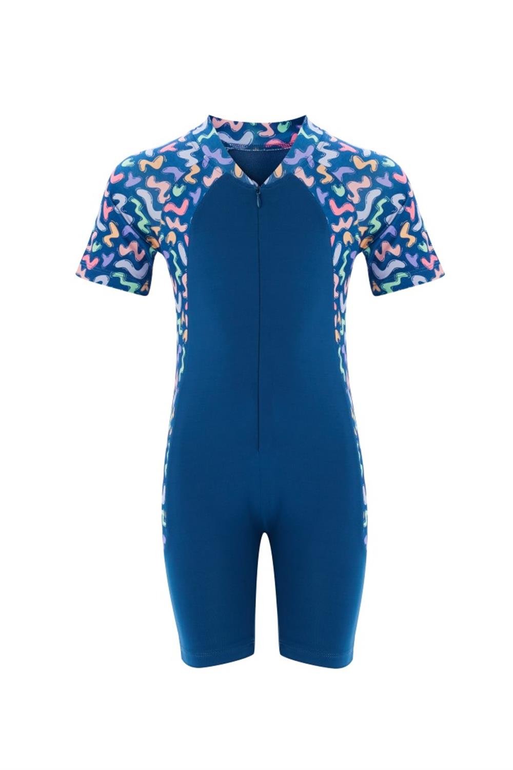 Tulum Kısa Kollu Şortlu Çocuk Yüzücü Mayo Pıtaa 8132 Koyu Lacivert Remsa Mayo