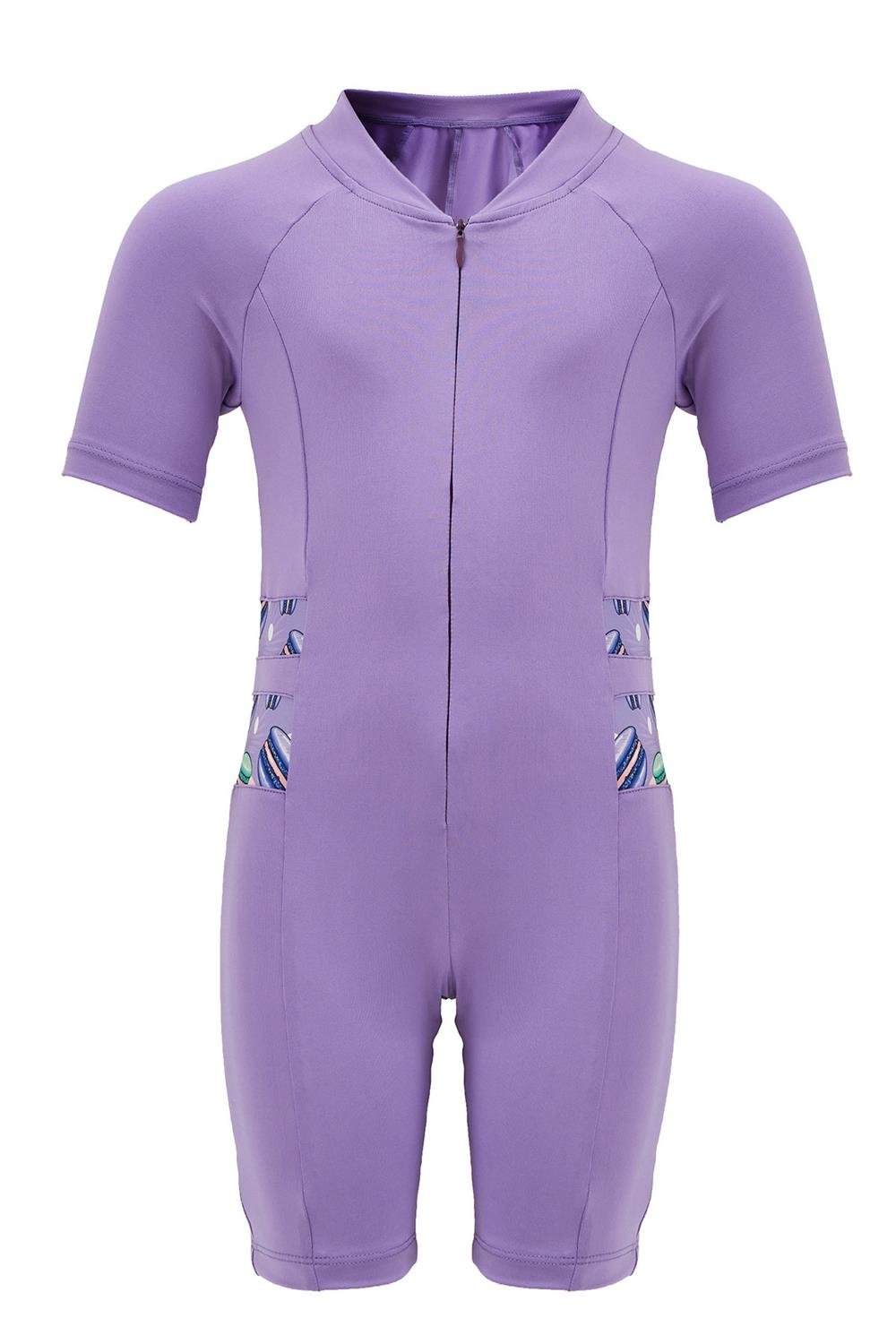 Tulum Kısa Kollu Şortlu Çocuk Yüzücü Mayo Toad 0605 Lila Remsa Mayo