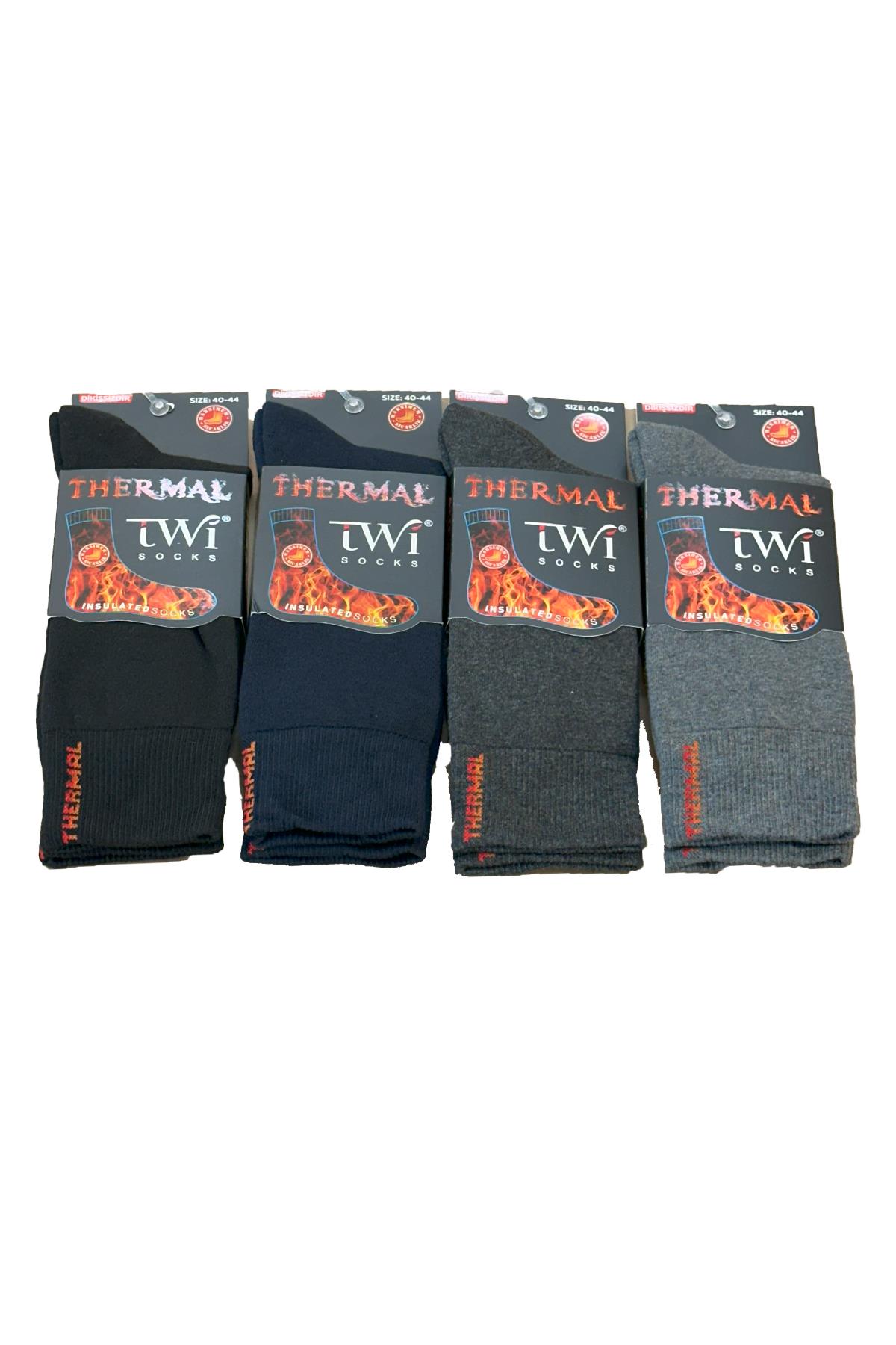 Unisex 40-44 Kışlık Termal Soket Çorap 4'lü Paket TWİ-01-4lü Siyah Lacivert Antrasit Füme