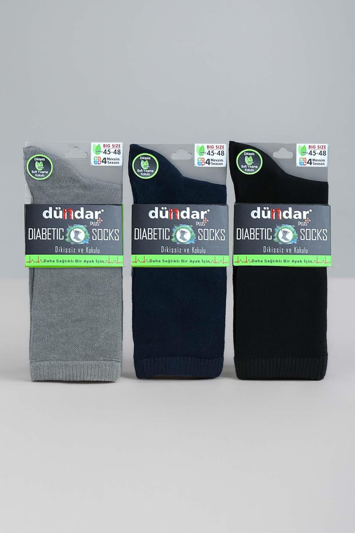 Unisex Büyük Numara 45-48 Bambu Çorap Dündar Şeker Çorabı 3'lü Paket Karışık Renkli Laci-Siyah-Gri