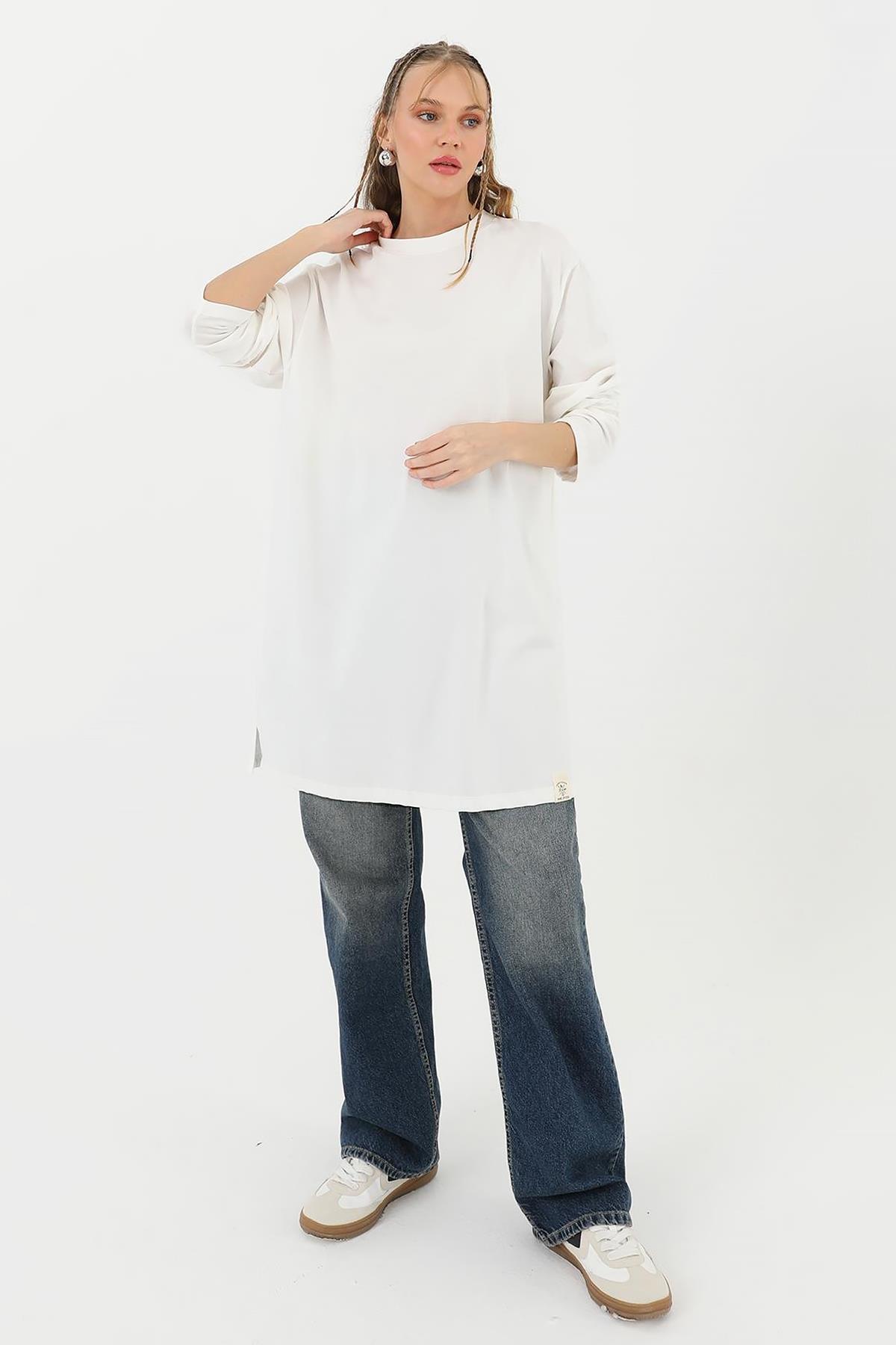 Uzun Kol Basic T-Shirt Tunik İçlik 30726 Ekru