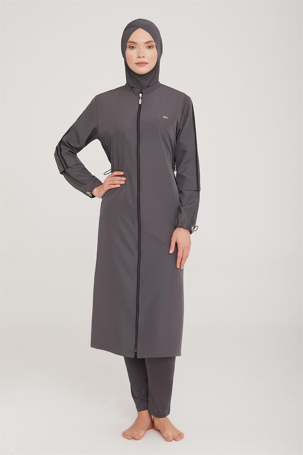Uzun Tam Boy Tam Kapalı Tesettür Mayo Aletha 1314 Antrasit Remsa Mayo