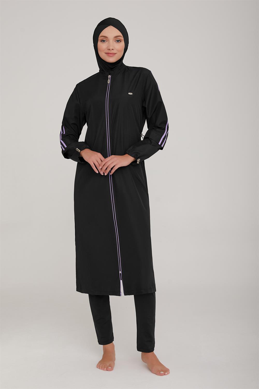 Uzun Tam Boy Tam Kapalı Tesettür Mayo Aletha 1314 Siyah Remsa Mayo