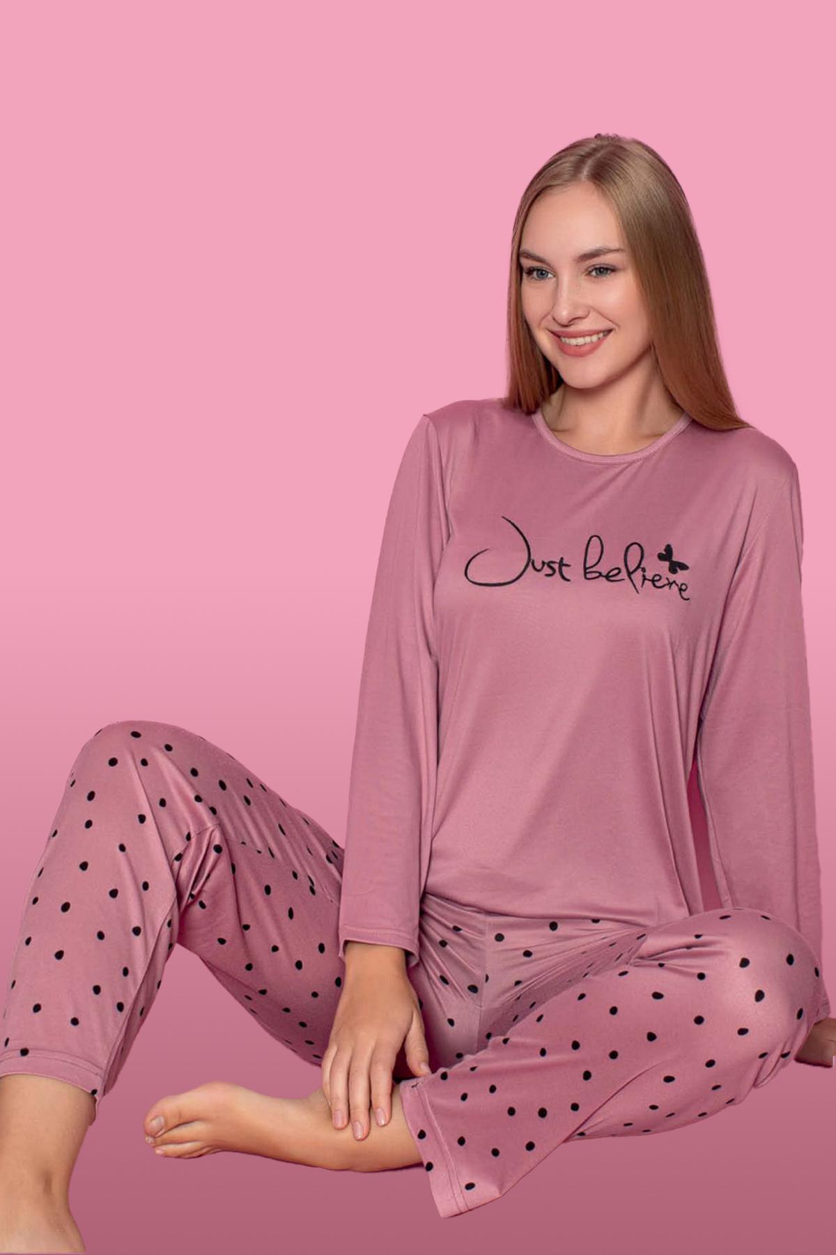 Viskon Likralı Kadın Pijama Takımı 25300-07 Lila