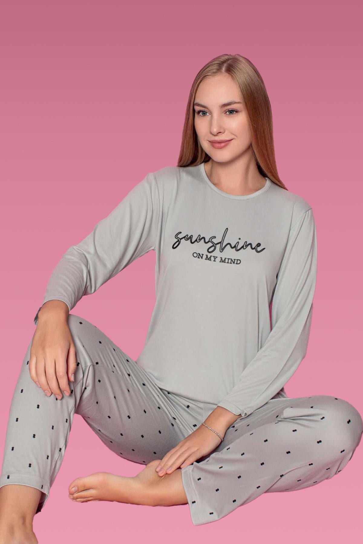 Viskon Likralı Kadın Pijama Takımı 25300-05 Gri