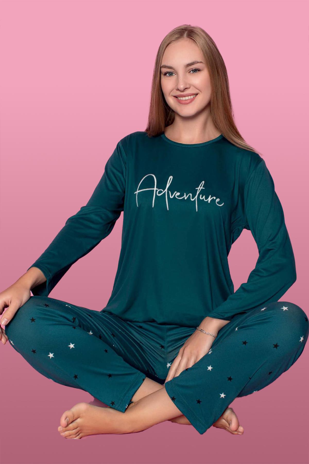 Viskon Likralı Kadın Pijama Takımı  25300-02 Yeşil