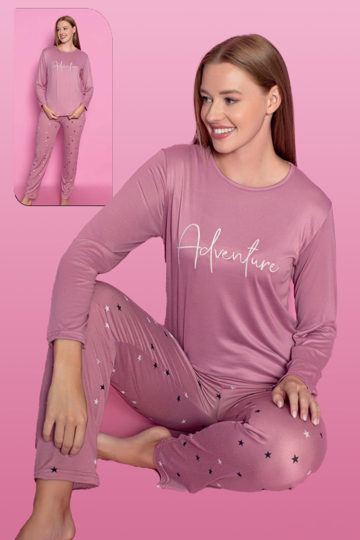 Viskon Likralı Kadın Pijama Takımı 25300-02 Pudra