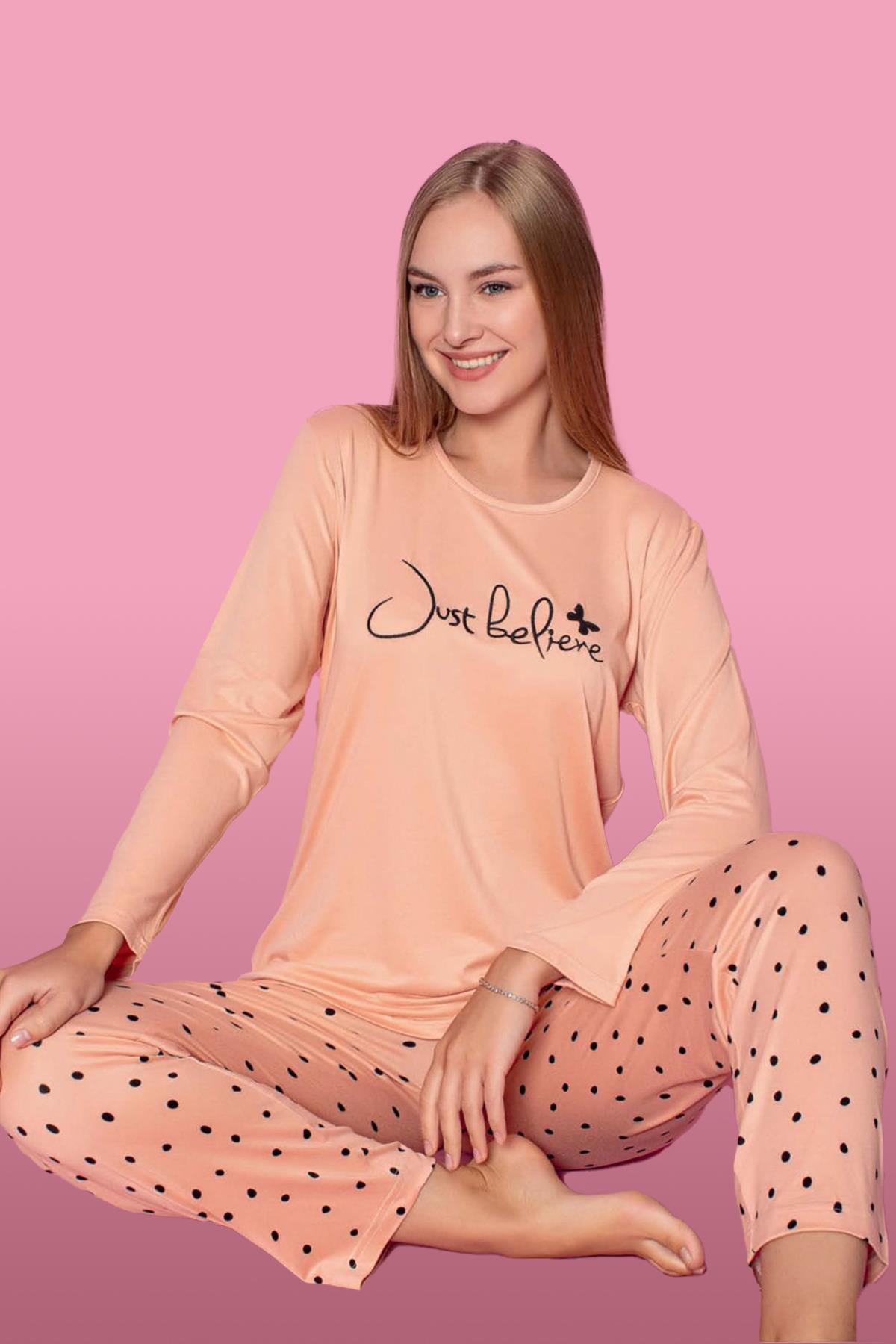 Viskon Likralı Kadın Pijama Takımı 25300-04 Somon