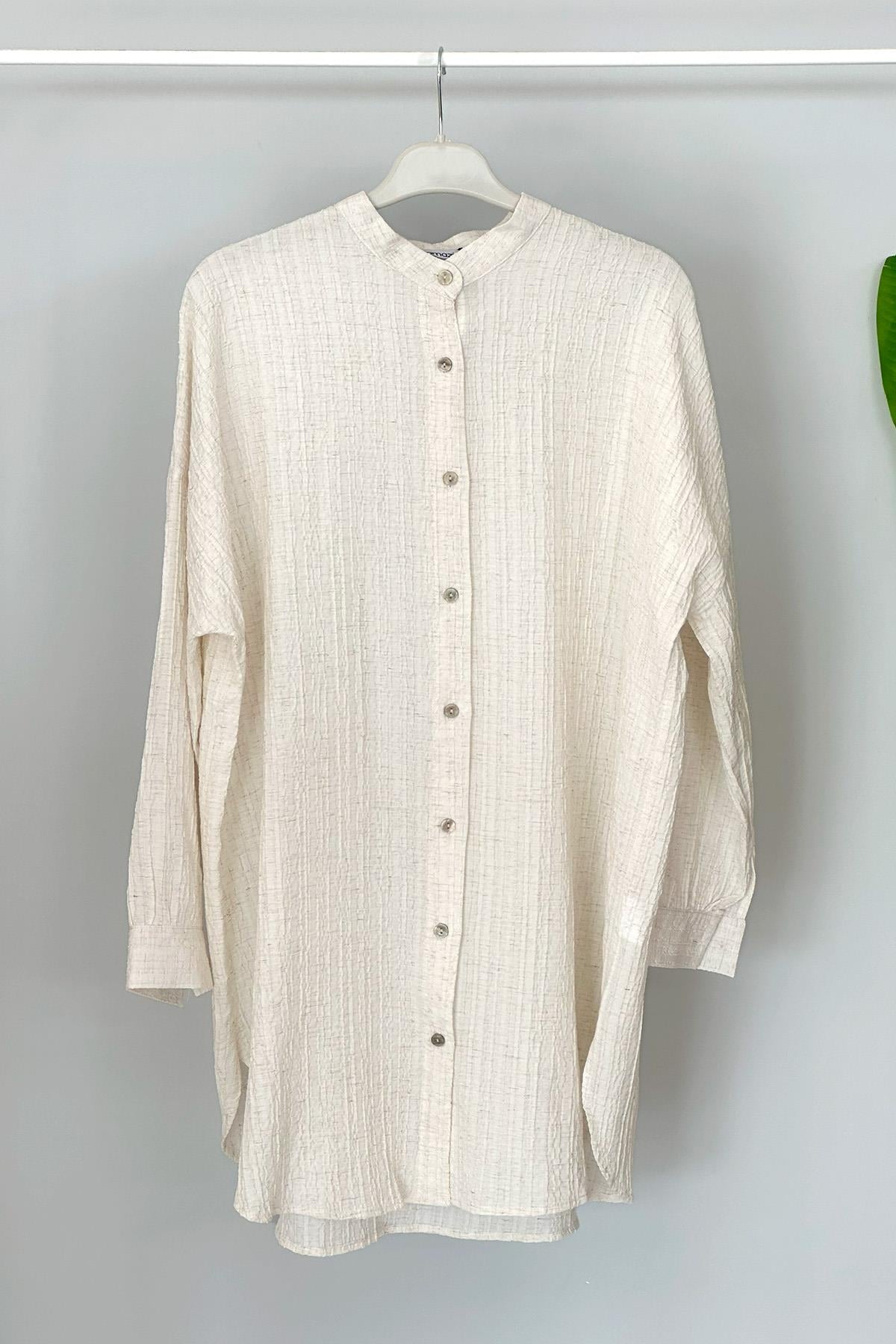 Viskon Oversize Krinkıl Tunik Gömlek Mara 4092 Ekru
