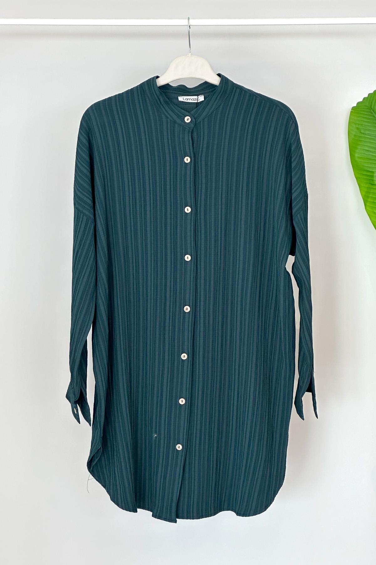 Viskon Oversize Krinkıl Tunik Gömlek Mara 4092 Acı Yeşil