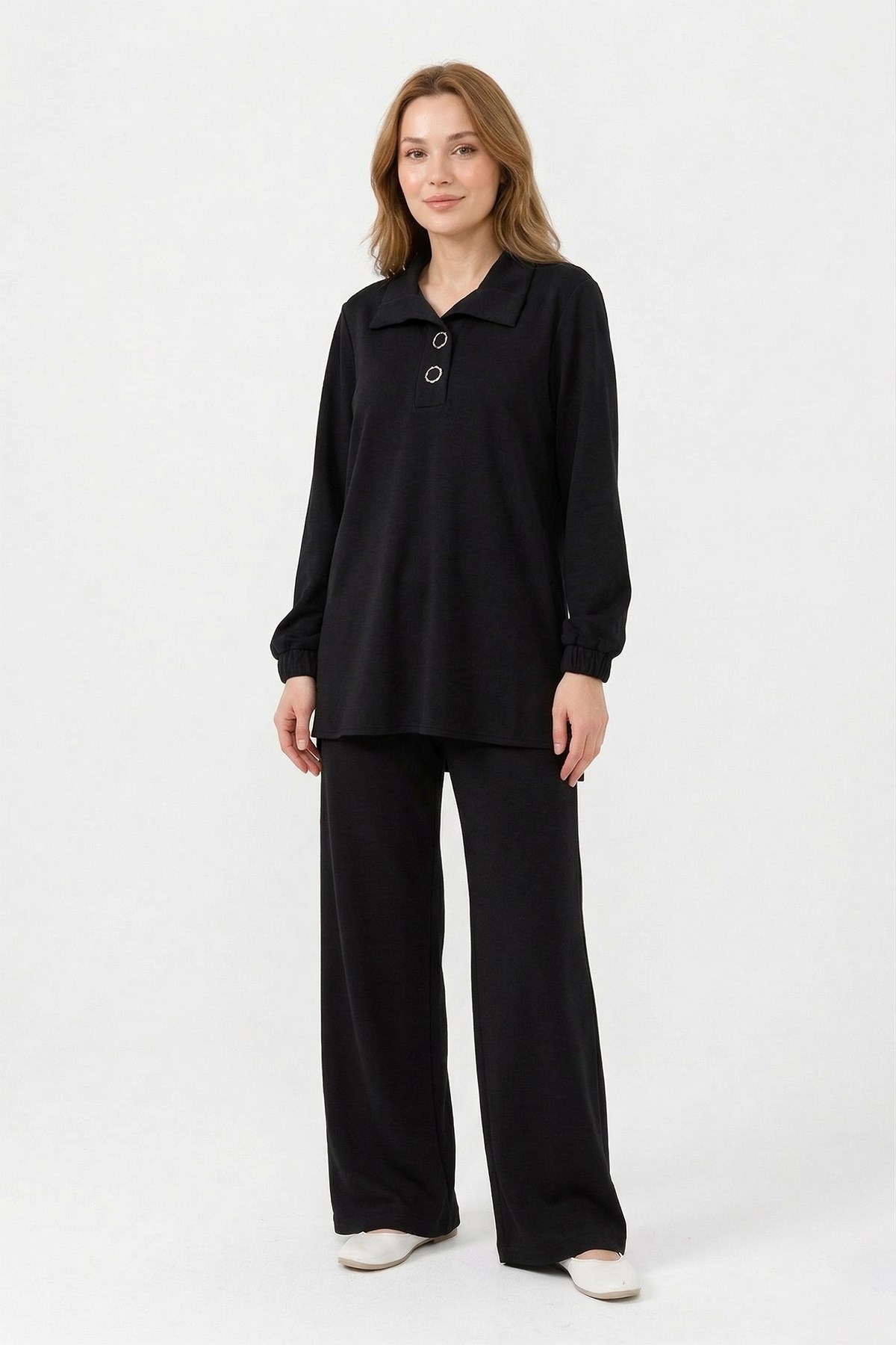 Yaka Detay Örme Modal Takım 19464 Siyah