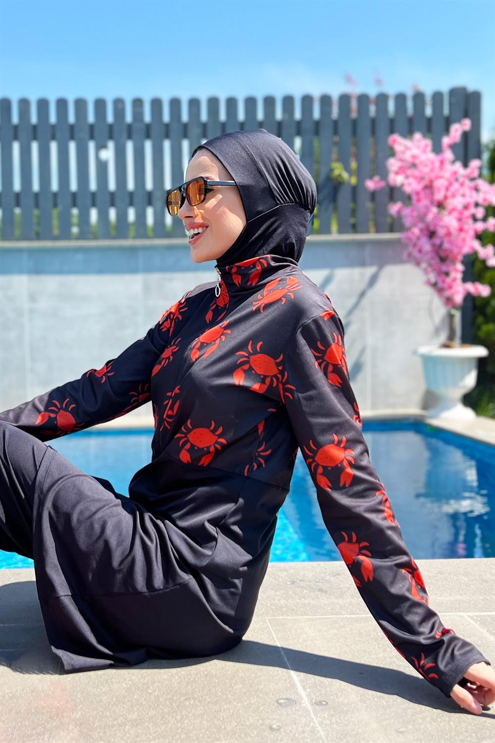 Yarım Fermuarlı Likralı Tam Kapalı Mayo R4504 Yengeç