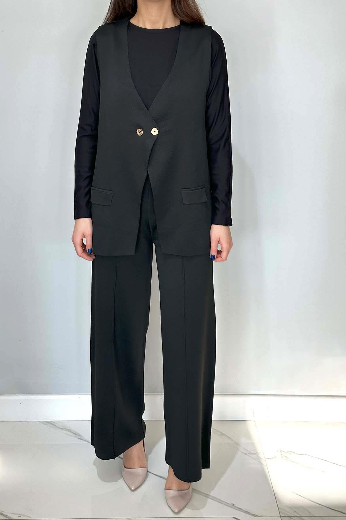 Yelek Pantolon Triko Takım 35187 Siyah