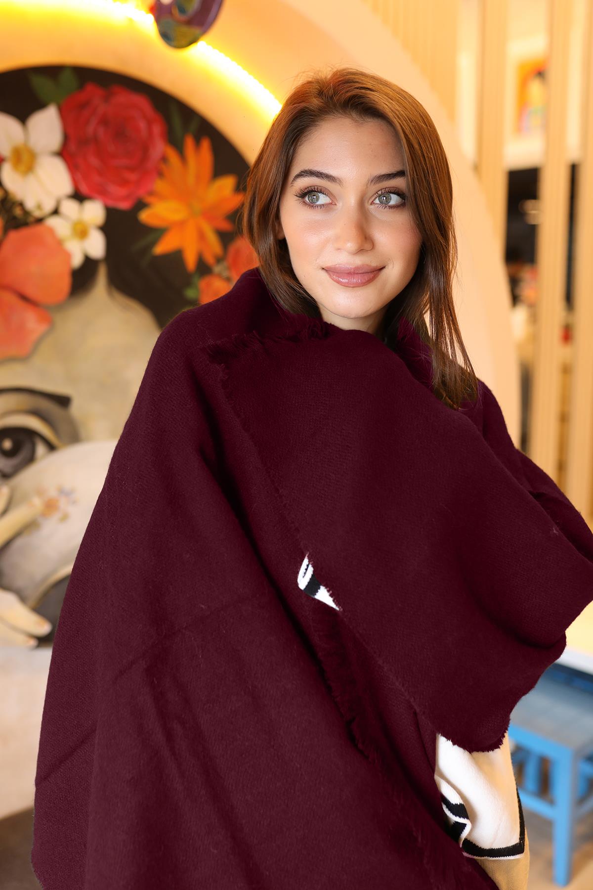 Yumuşak Dokulu Kalın Düz Atkı Omuz Şalı 70X180 cm 1206 Bordo