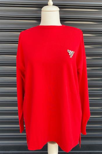 Missemramiss İşlemeli Triko Bluz 3749 Kırmızı