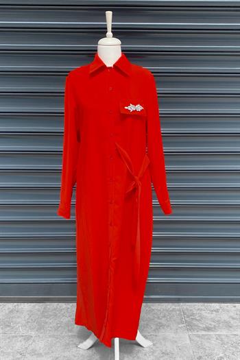 Missemramiss Trendy Dress Gömlek Elbise 3792 Kırmızı