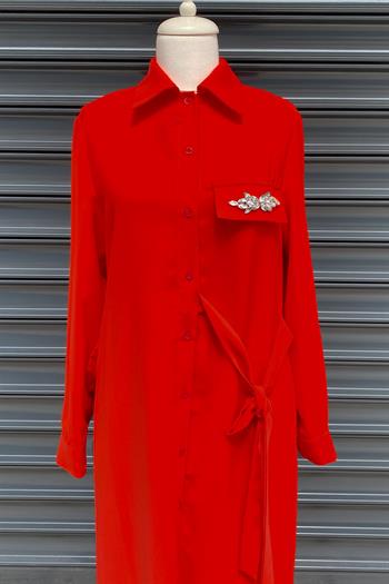 Missemramiss Trendy Dress Gömlek Elbise 3792 Kırmızı