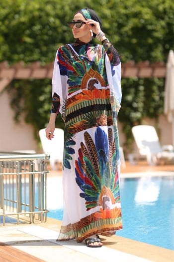 Remsa Mayo Tesettür Mayo Üzerine Desenli Tek Kaftan Pareo Egzotik Leopar 430-543