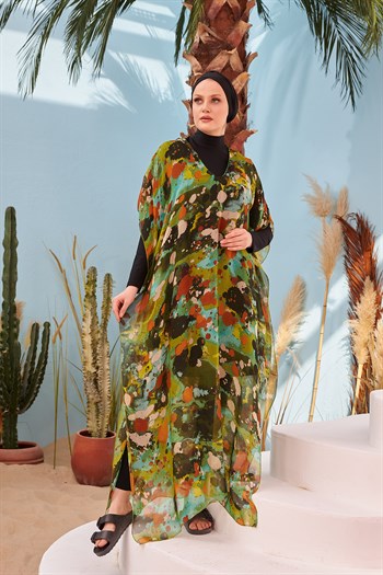 Remsa Mayo Üzerine Kaftan Pareo 430-135 Batik Desen Yeşil