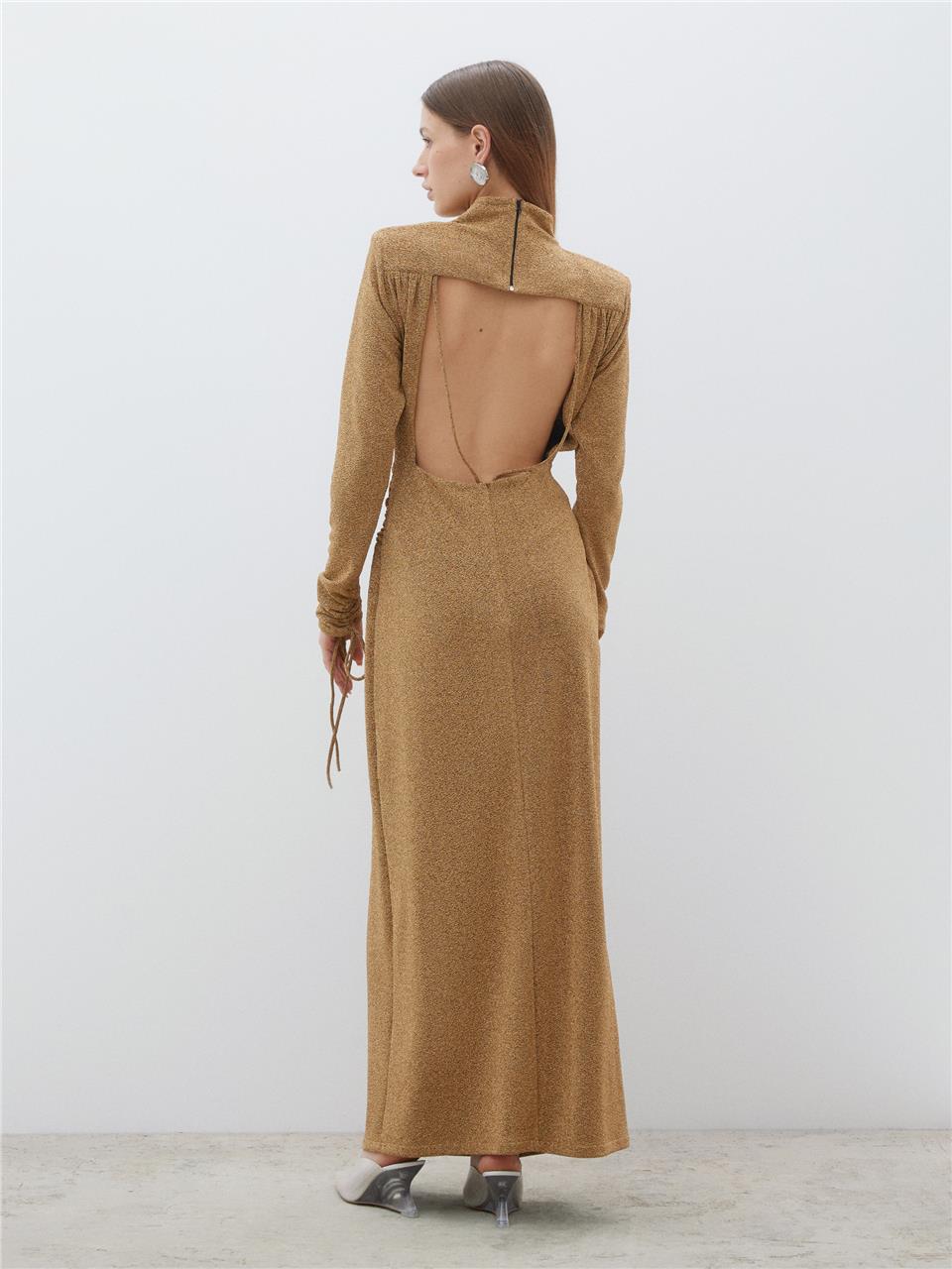 Shiny Fabric Backless Dress