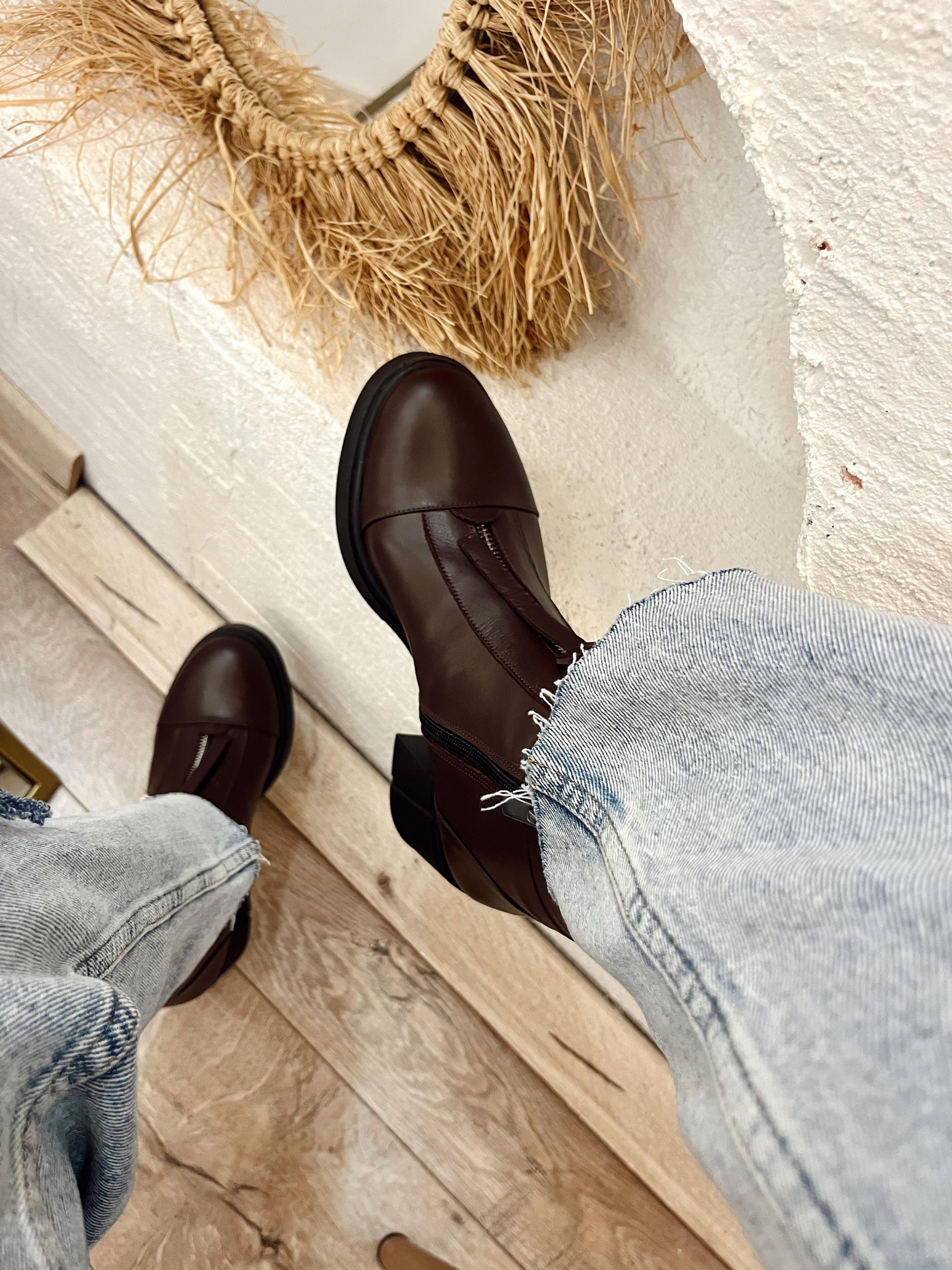 ACI KAHVE FERMUARLI DERİ TOPUKLU BOT