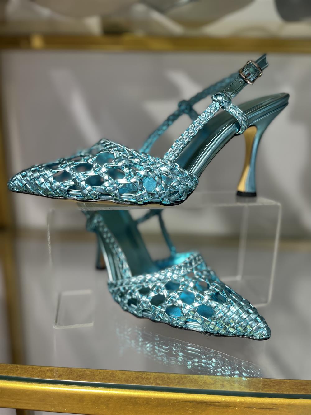 MAVİ EL ÖRGÜLÜ TOPUKLU AYAKKABI 