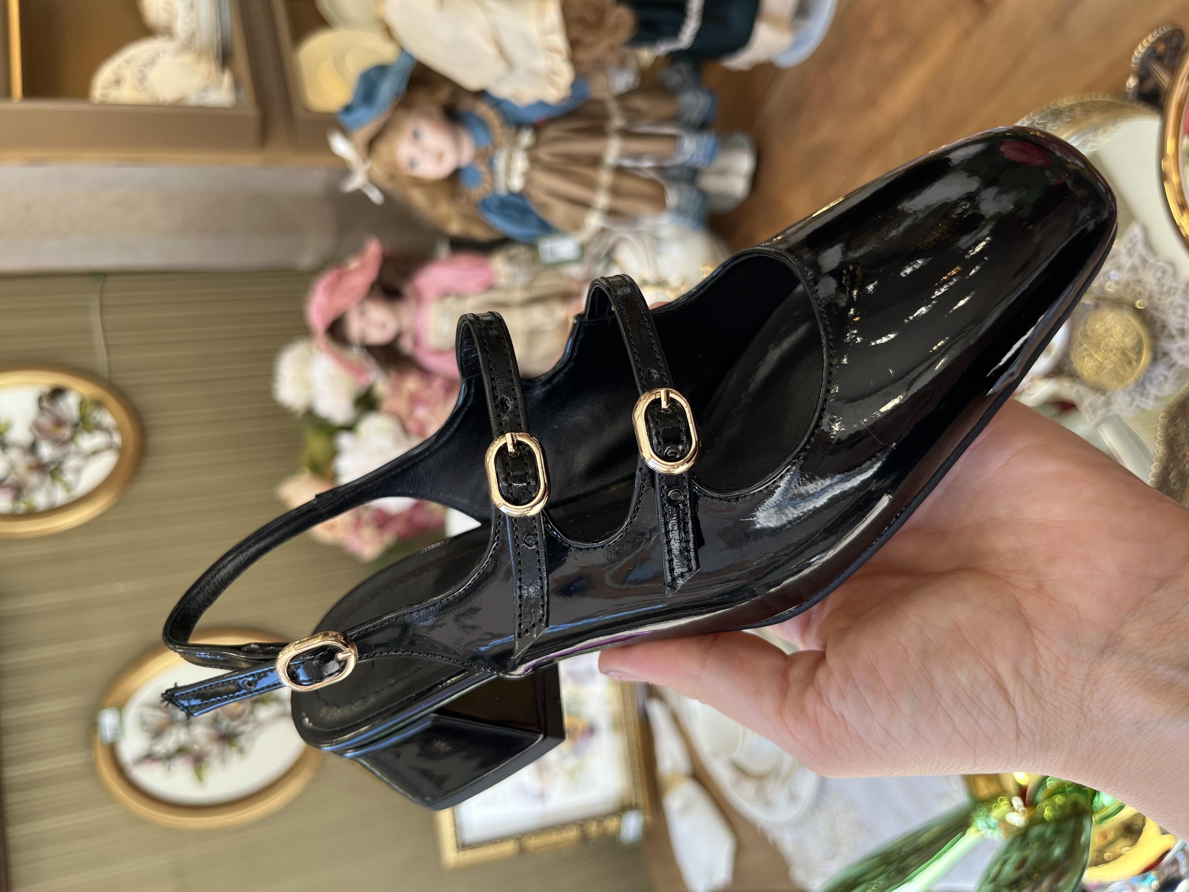 SİYAH  KARE BURUN KALIN TOPUKLU VİNTAGE AYAKKABI