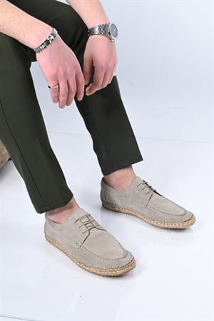 Bestello Bağcıklı Kauçuk Taban Hakiki Deri Hasır Detaylı Loafer 333-1893 Erkek Ayakkabı333-1893_GRI SUET_40Loafer