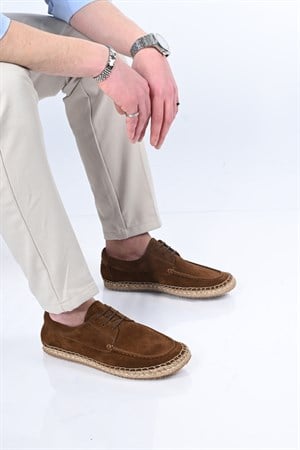 Bestello Bağcıklı Kauçuk Taban Hakiki Deri Hasır Detaylı Loafer 333-1893 Erkek Ayakkabı333-1893_TABA SUET_40Loafer
