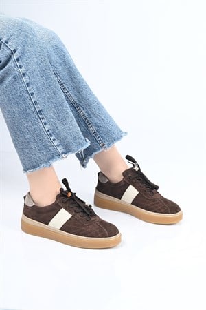 Bestello Bağcıklı Termo Taban Hakiki Deri Sneaker 345-1428 Kadın Ayakkabı345-1428_KAHVE SUET_36Spor Ayakkabı & Sneaker
