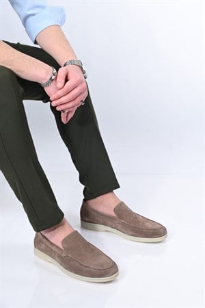 Bestello Bağcıksız Kauçuk Taban Hakiki Deri Loafer 333-216 Erkek Ayakkabı333-216_VIZON SUET_41Loafer