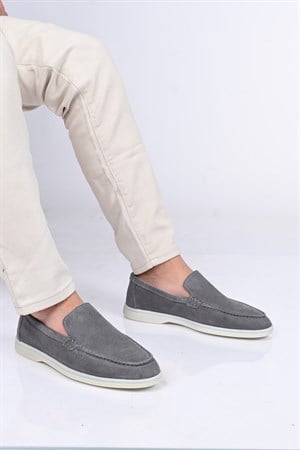 Bestello Bağcıksız Kauçuk Taban Hakiki Deri Loafer 028-2000 Erkek Ayakkabı028-2000_GRI SUET_39Loafer