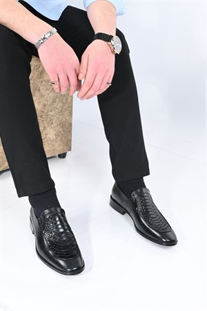 Bestello Bağcıksız Kösele Taban Hakiki Piton Deri Klasik Ayakkabı 333-28705 Erkek Ayakkabı333-28705_SIYAH_40Klasik Ayakkabı