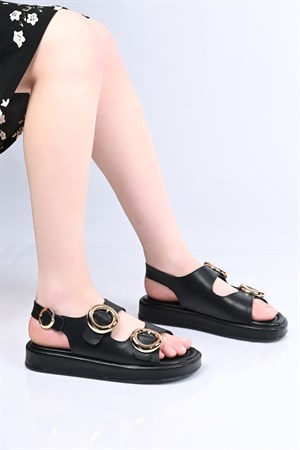 Bestello Bağcıksız Tokalı Poli Taban Hakiki Deri Arka Açık Sandalet 341-1119 Kadın Sandalet341-1119_SIYAH_36Sandalet