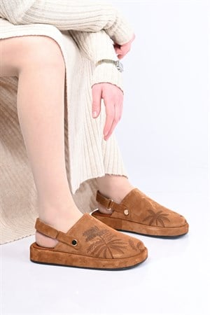 Bestello Cırtlı Poli Taban Lazer Baskılı Hakiki Deri Sabo Sandalet 341-1128 Kadın Sandalet341-1128_TABA SUET_36Sandalet