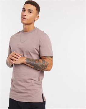 Longline T-shirt Regular Fit-Kahverengi