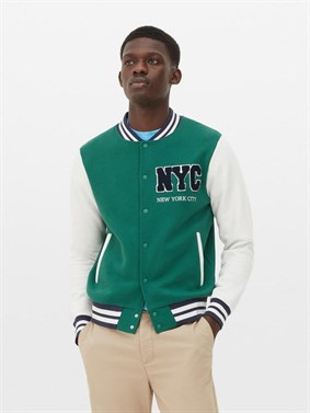 Regular Fit Varsity Jacket-Yeşil
