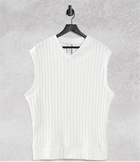 Unisex Relaxed Fit Knit Tank-Beyaz
