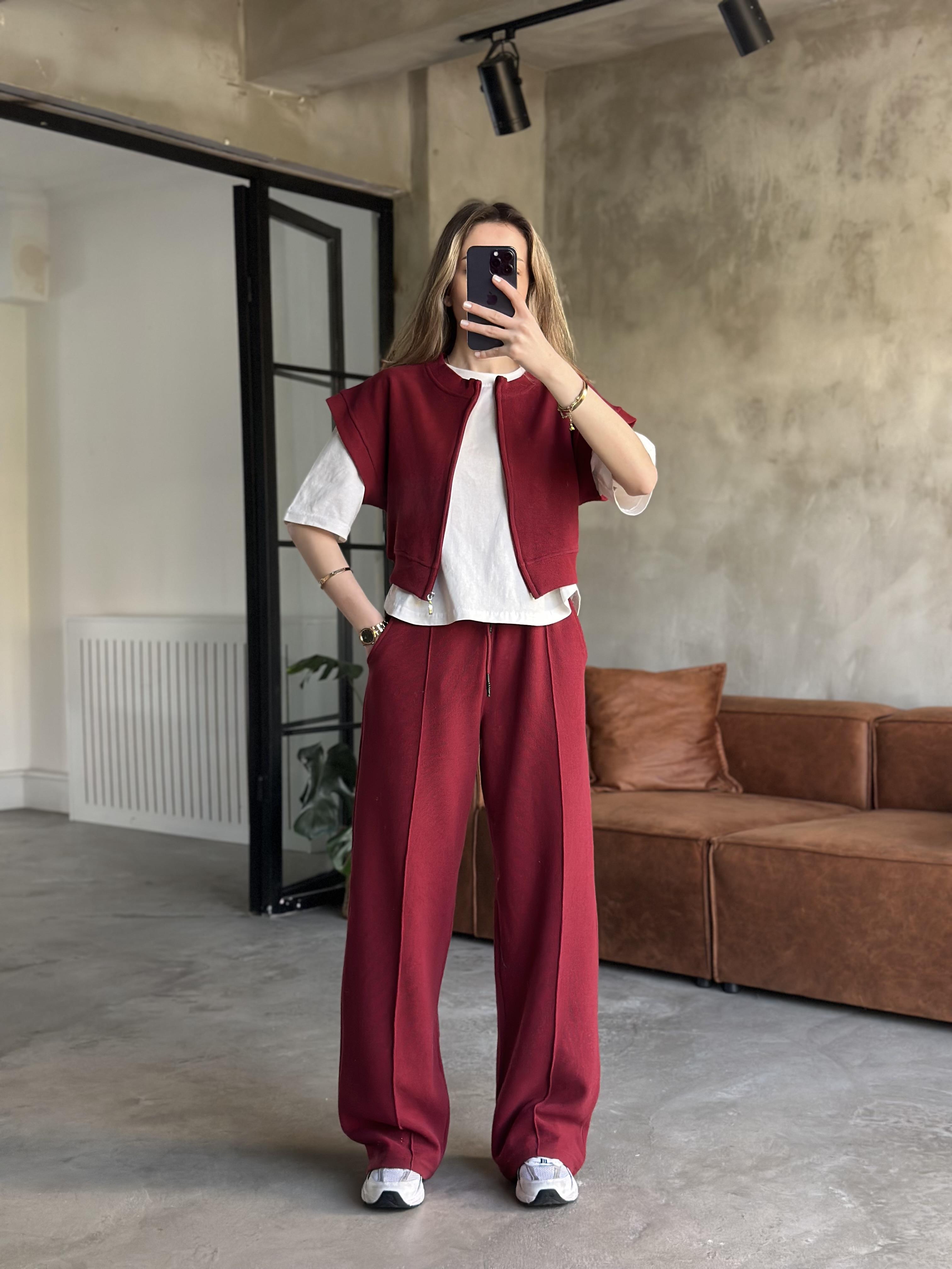 3lü Set Selanik Kumaş Takım - Bordo