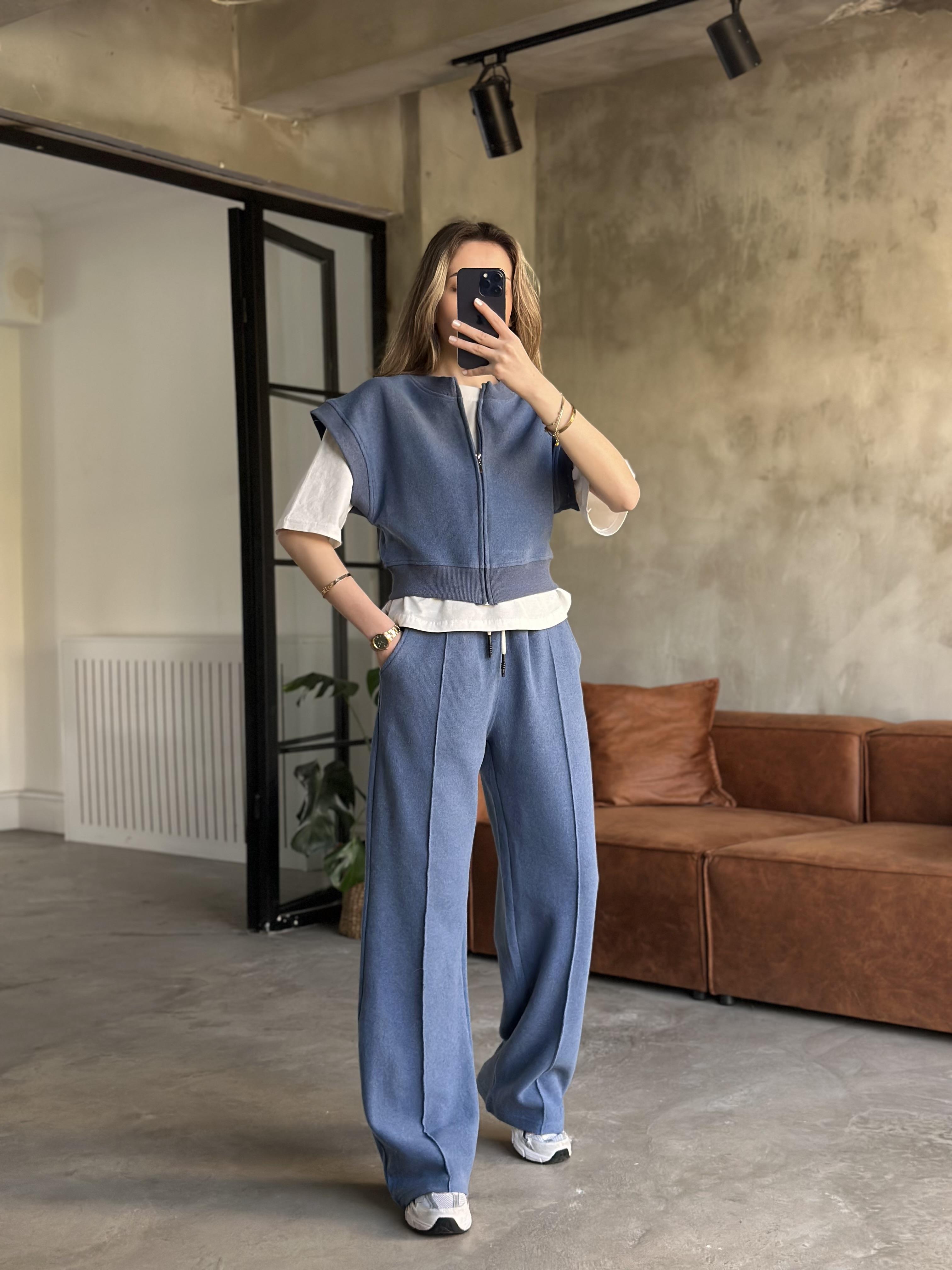 3lü Set Selanik Kumaş Takım - İndigo