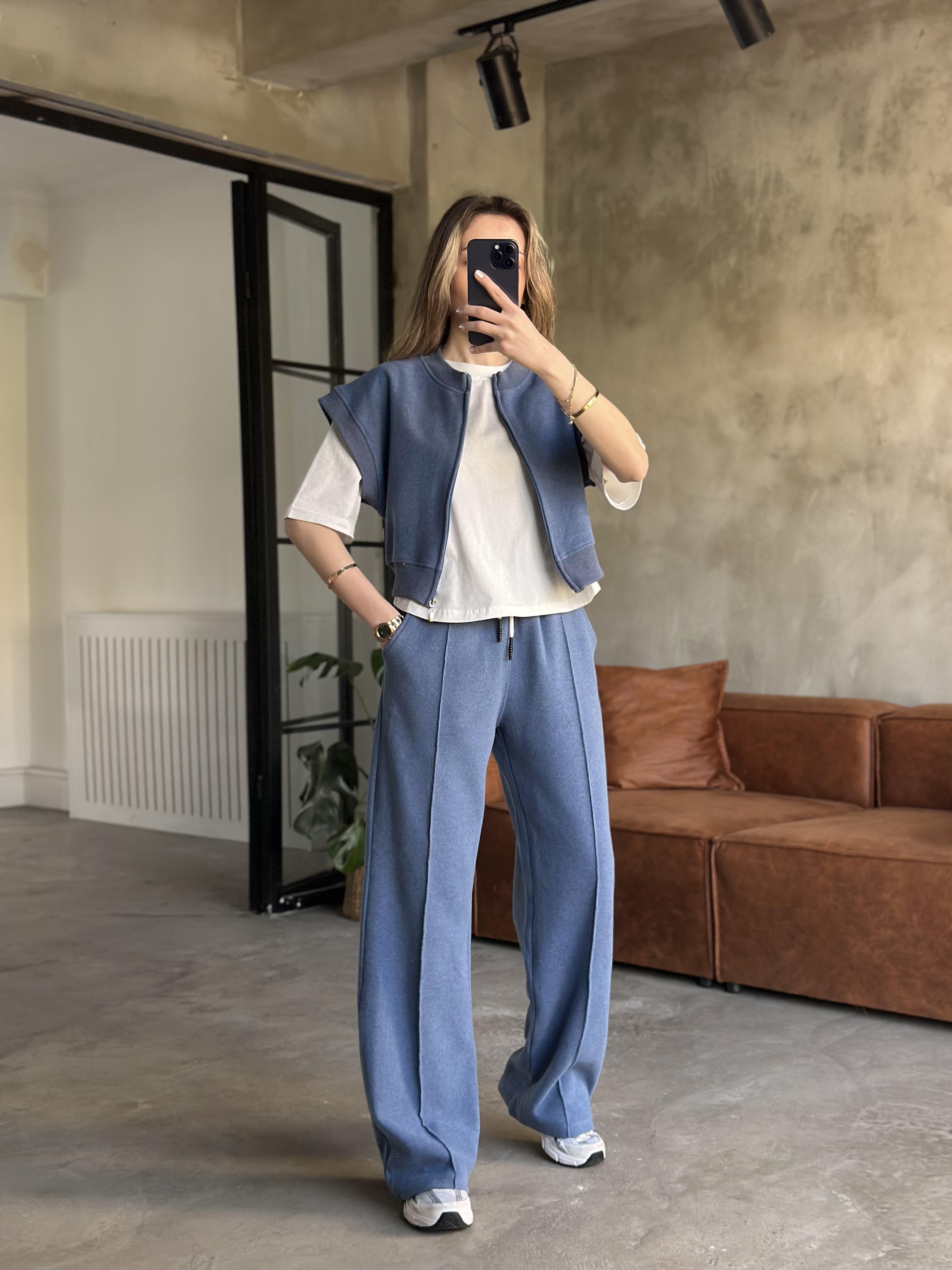 3lü Set Selanik Kumaş Takım - İndigo