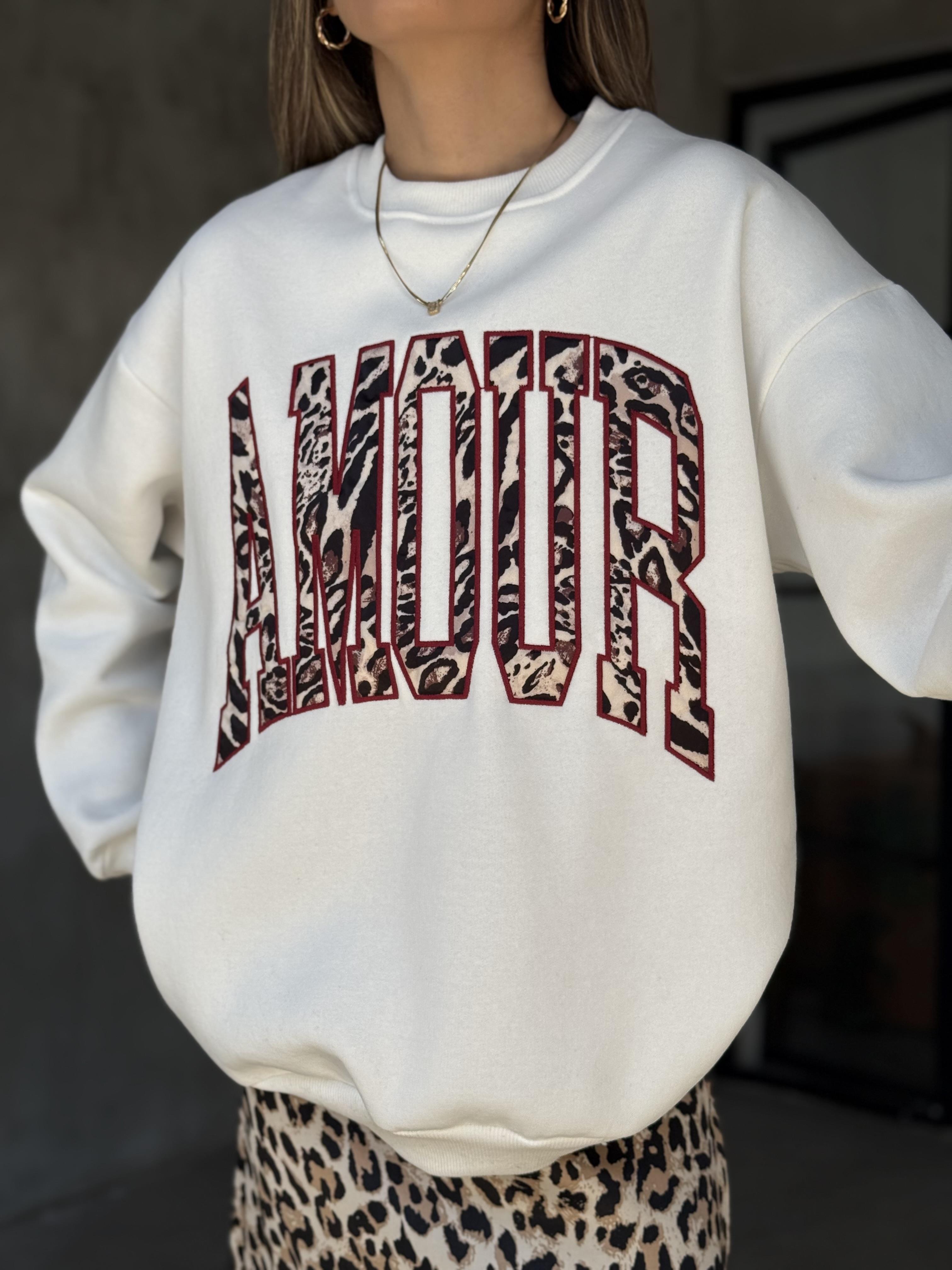 Amour Leo Nakışlı Sweatshirt Beyaz