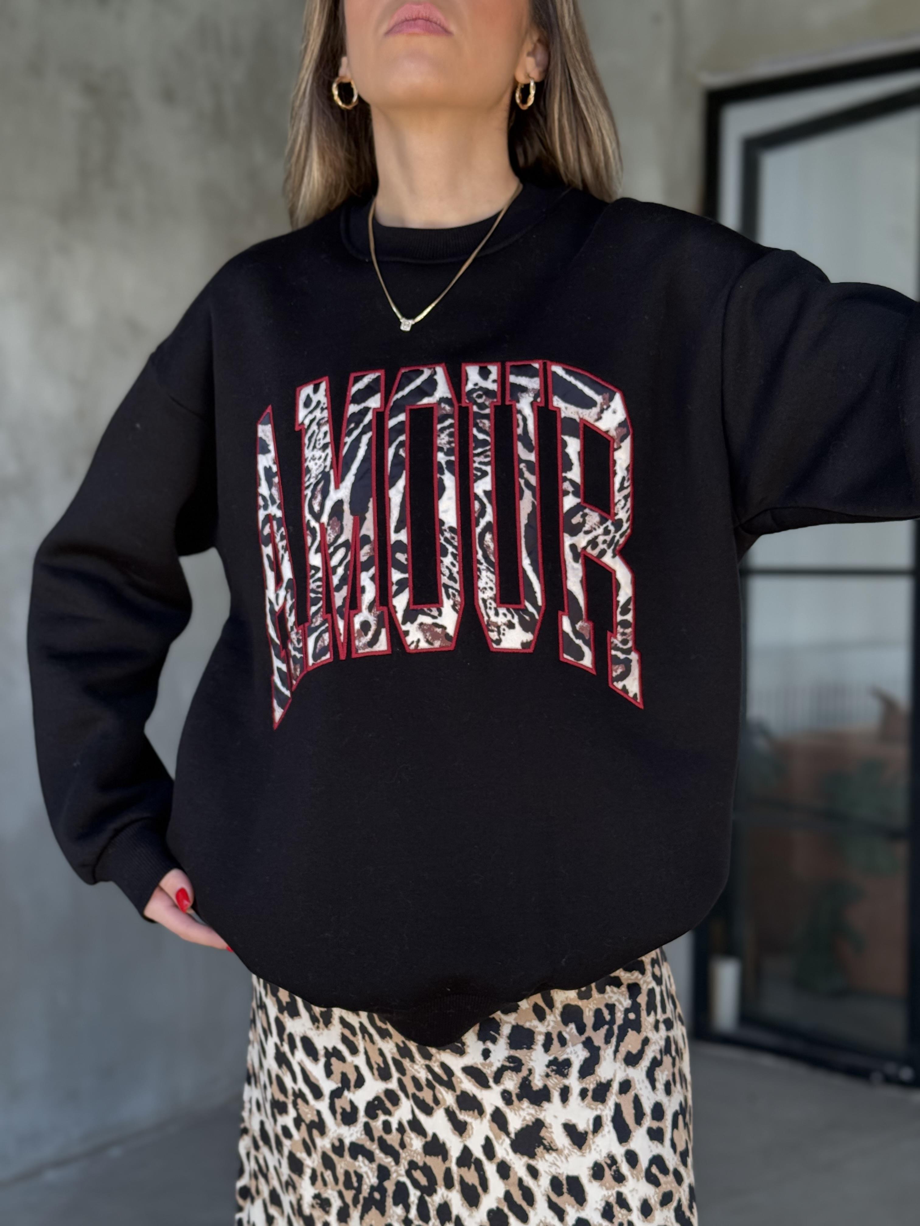 Amour Leo Nakışlı Sweatshirt Siyah