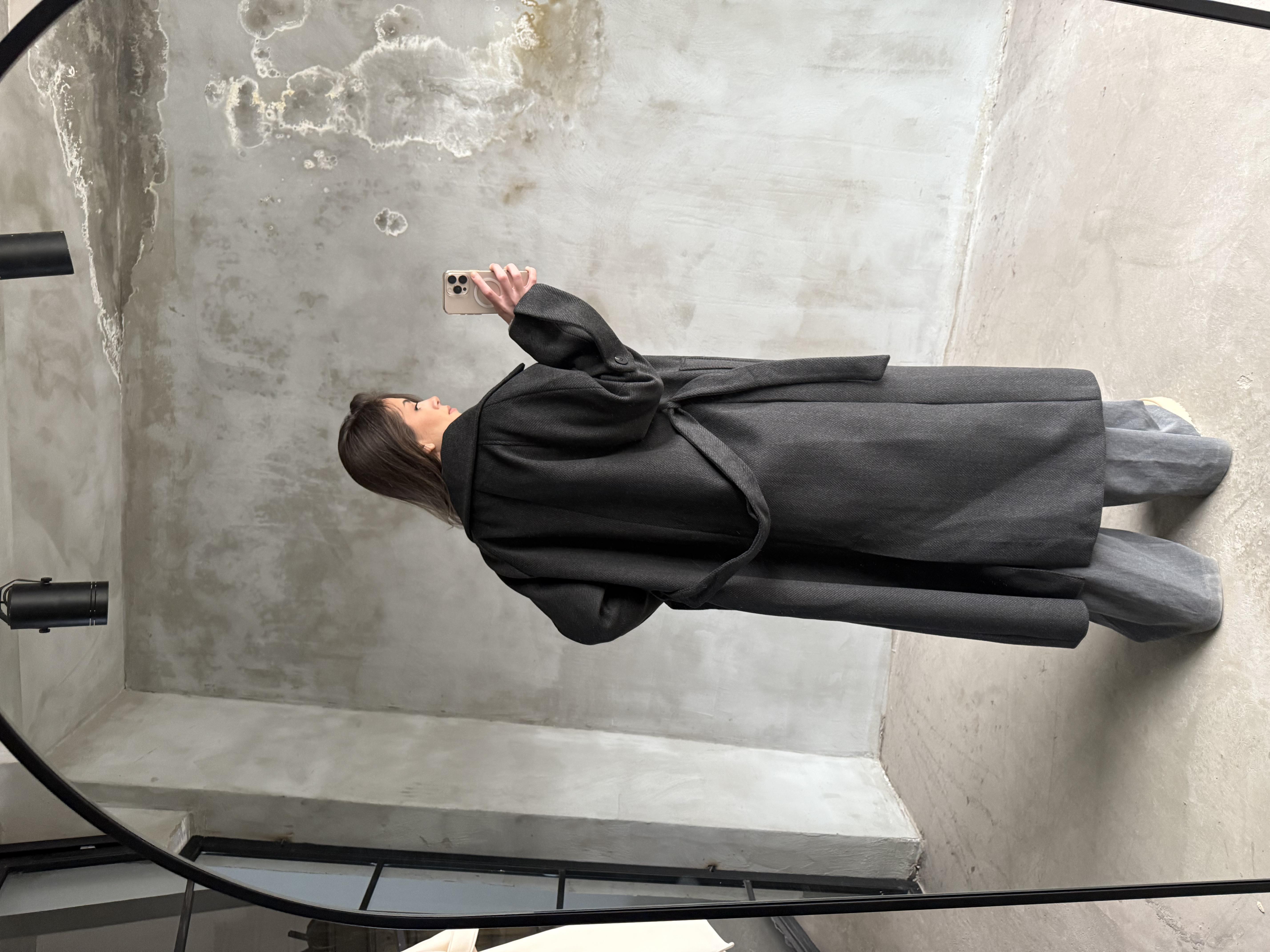 Antrasit Balıksırtı Oversize Kaşe Kaban